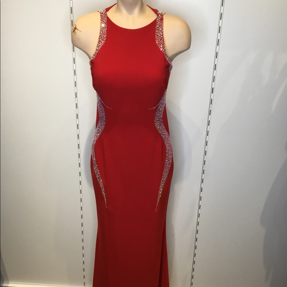 brand new eye catching rhinestone encrusted fitted gown